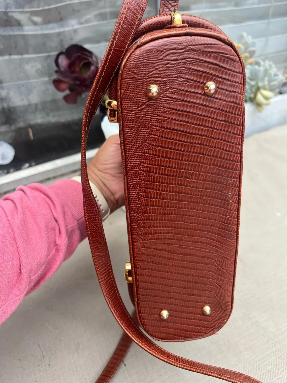 Bally Rust Brown Faux-Lizard Crossbody Bag